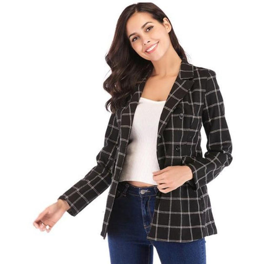 EB | Klassisch Karierter Blazer Doppelreihiges Design Elegant und Modern