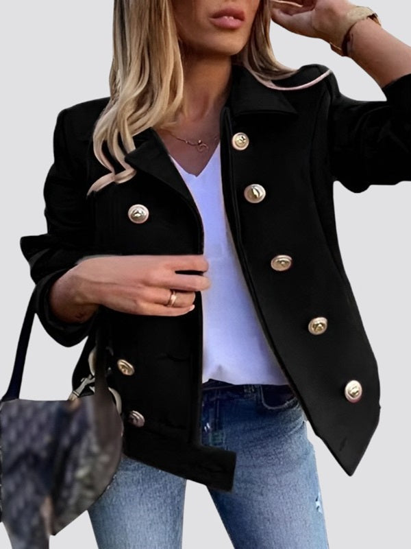 EB | Kurze Wolljacke mit Doppelreihigem Design Wollmischung Klassisch und Elegant