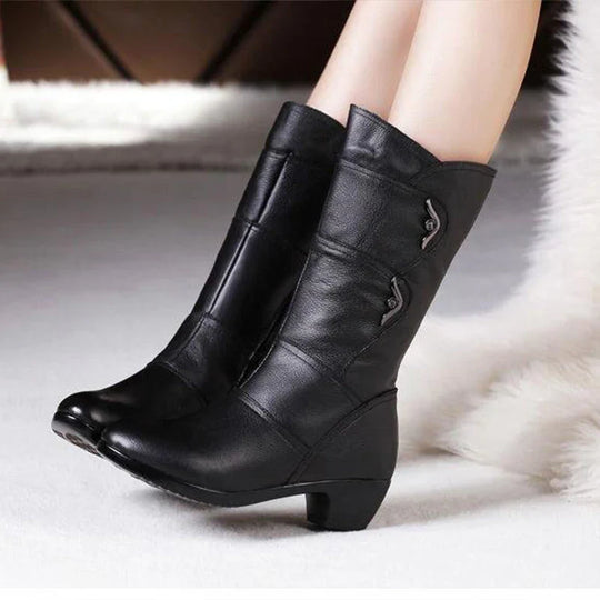 EB | Damen Trendige Legere Pu Leder Schwarze Stiefel
