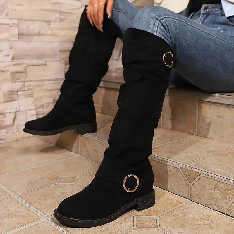 EB | Damen Chunky Heel Slouchy Knie Stiefel