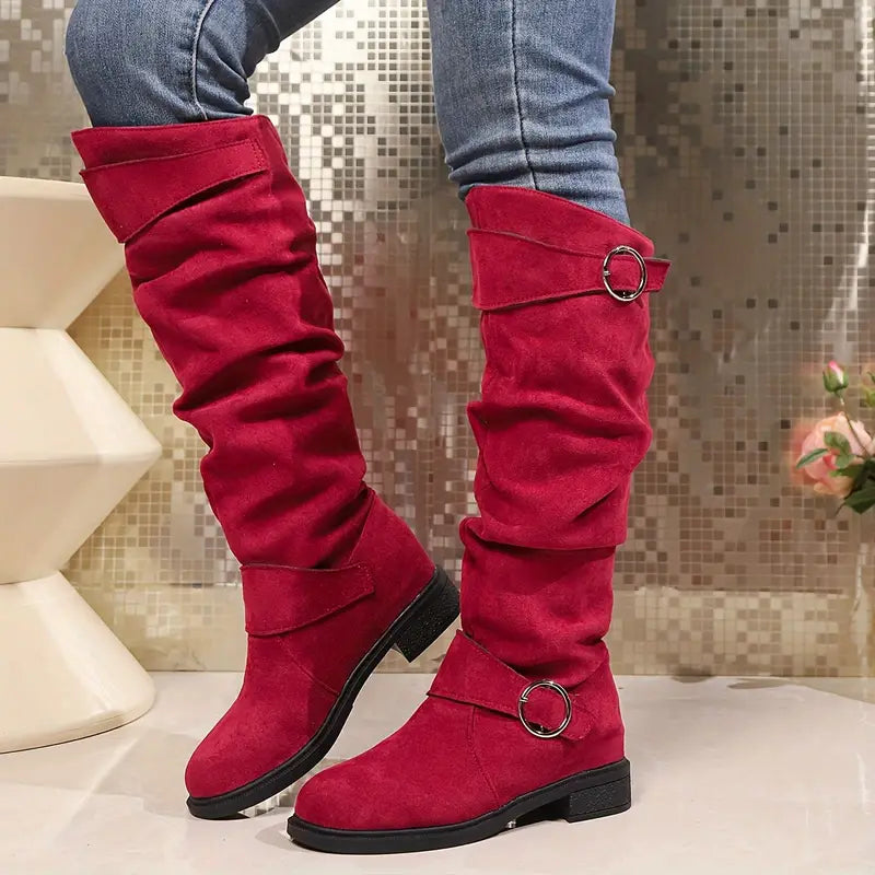 EB | Damen Chunky Heel Slouchy Knie Stiefel