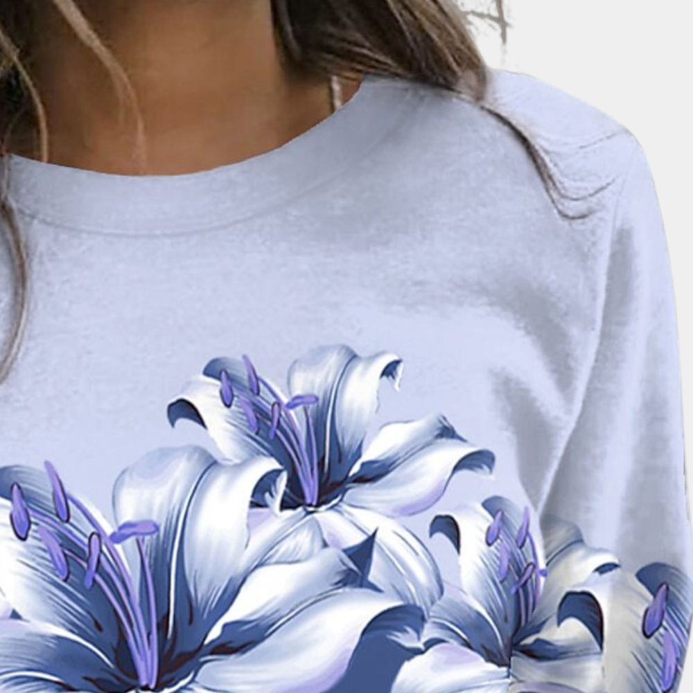 EB | Sweatshirt Weiches Atmungsaktives Material Bequeme Passform Floral Print Lange Ärmel