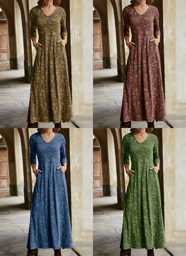 Langes Kleid mit Retro-Muster