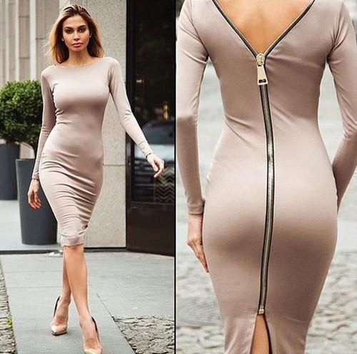 EB | Reißverschluss Rücken Enganliegend Langarm Kleid