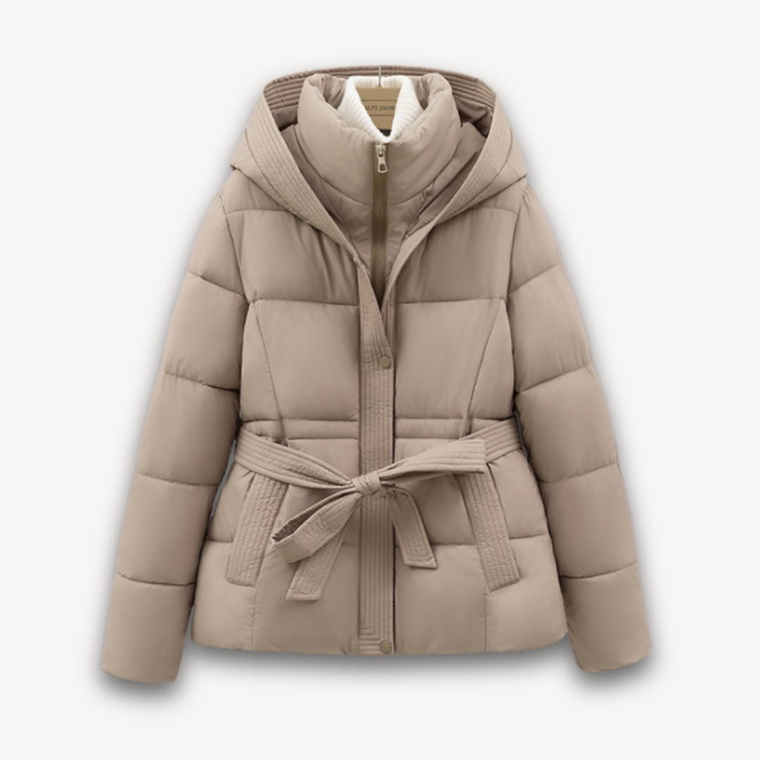 EB | Damen Pufferjacke mit Kapuze und Gürtel