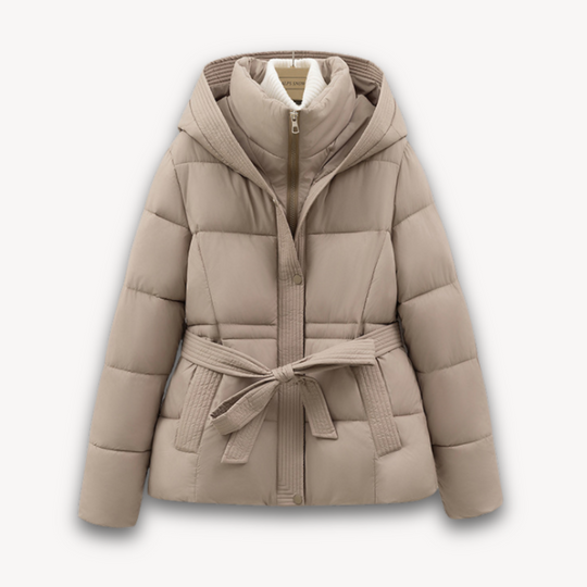 EB | Damen Pufferjacke mit Kapuze und Gürtel