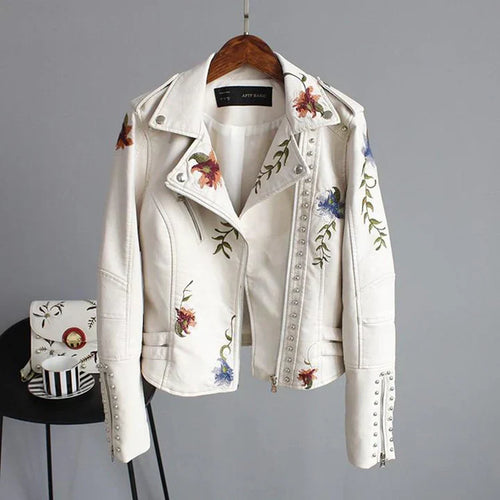 EB | Bikerjacke Taillierte Passform Florale Stickerei Nieten Details Leichtgewicht