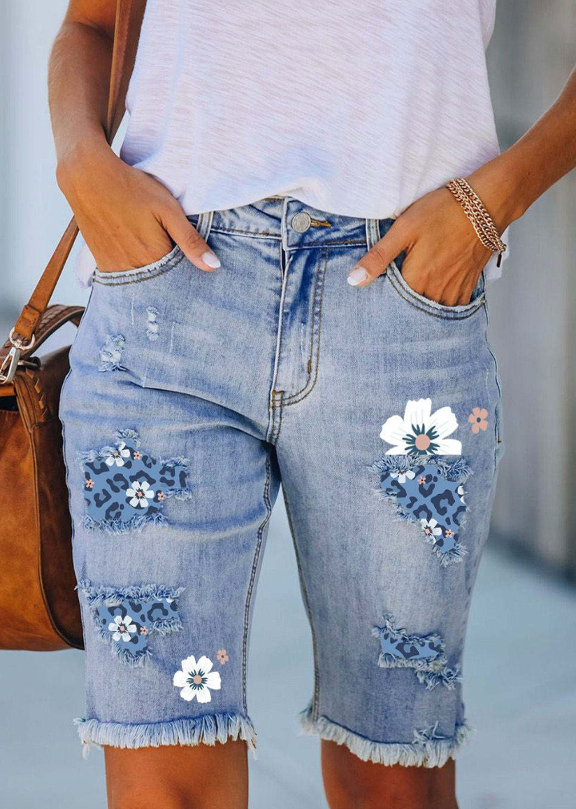 EB | Bequeme Kurze Jeans Hose mit Stylischem Blumen Design