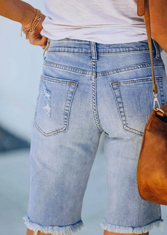 EB | Bequeme Kurze Jeans Hose mit Stylischem Blumen Design