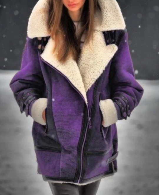EB | Gepolsterte Jacke Aus Kunstleder mit Warmer Plüschfutter
