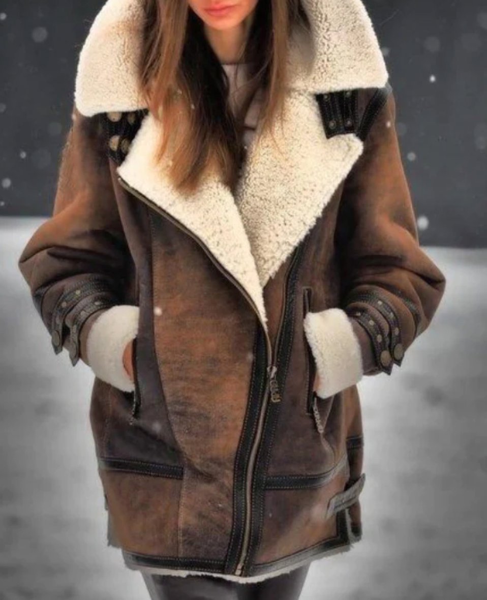 EB | Gepolsterte Jacke Aus Kunstleder mit Warmer Plüschfutter