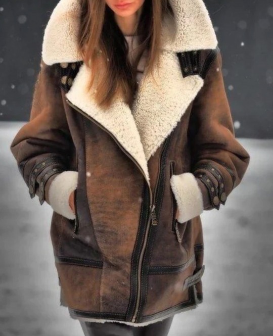 EB | Gepolsterte Jacke Aus Kunstleder mit Warmer Plüschfutter