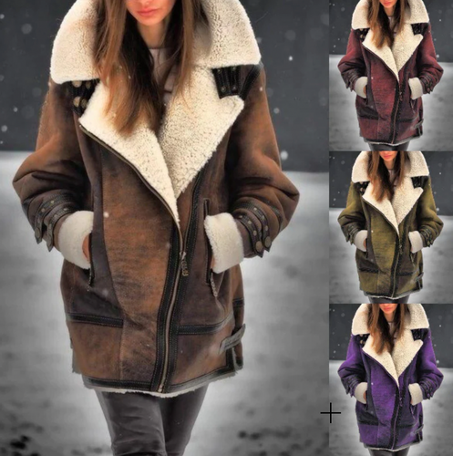 EB | Gepolsterte Jacke Aus Kunstleder mit Warmer Plüschfutter