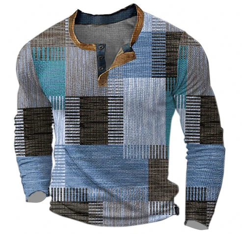 EB | Patchwork Strickpullover - Moderner Henley-Stil für Herbst & Winter