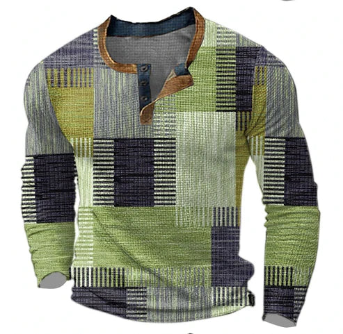 EB | Patchwork Strickpullover - Moderner Henley-Stil für Herbst & Winter