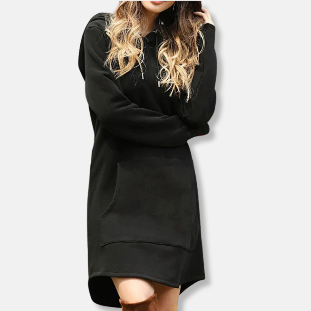 EB | Kapuzenpullover Kleid Lässige Passform Weicher Baumwollmix Lange Ärmel