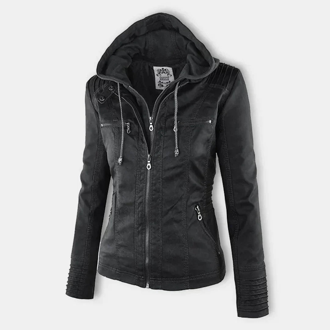EB | Elegantes Motorradjacke mit Kapuze Aus Hochwertigem Leder