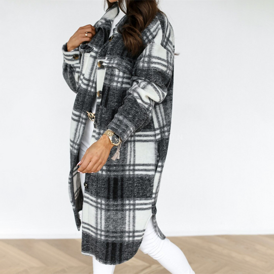EB | lange Winterjacke Damen - stylische Jacke mit Knöpfen