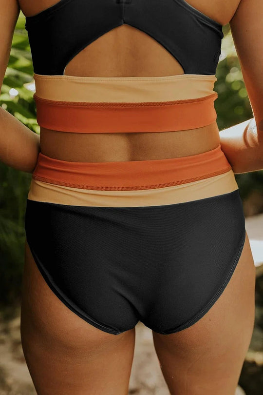 EB | Schwarzes Colorblock Cut Back Bikini-Set