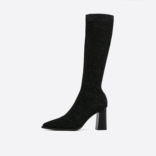 Knielange Stiefel mit Spitze und Absatz EB