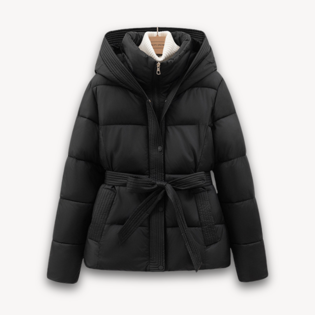 EB | Damen Pufferjacke mit Kapuze und Gürtel