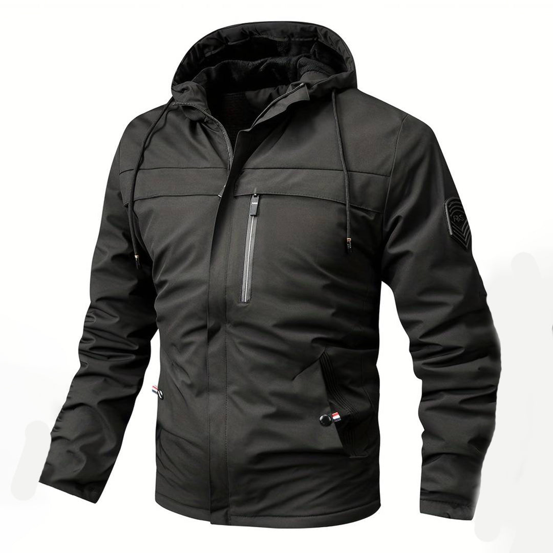 EB | Herren Bequemer Schwarzer Windbreaker - Warmfutter Detail