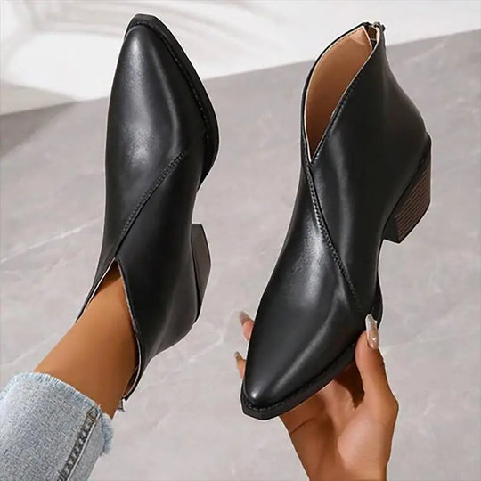Damen Leder Stiefeletten mit Spitzer Spitze & Plateauabsatz | EB