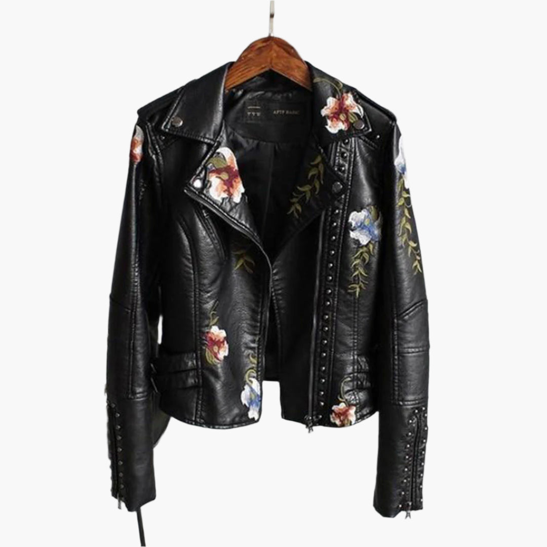 EB | Bikerjacke mit Blumenmuster für Damen - Kurz
