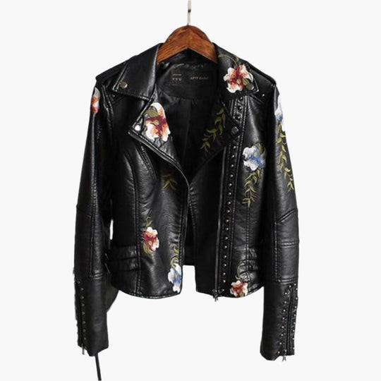 EB | Bikerjacke mit Blumenmuster für Damen - Kurz