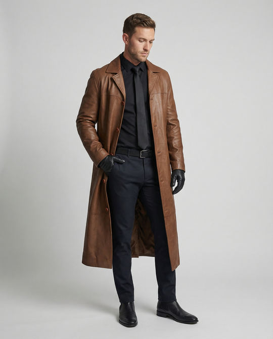 Herren Kunstleder Wintermantel mit Warmem Futter & Winddicht | EB
