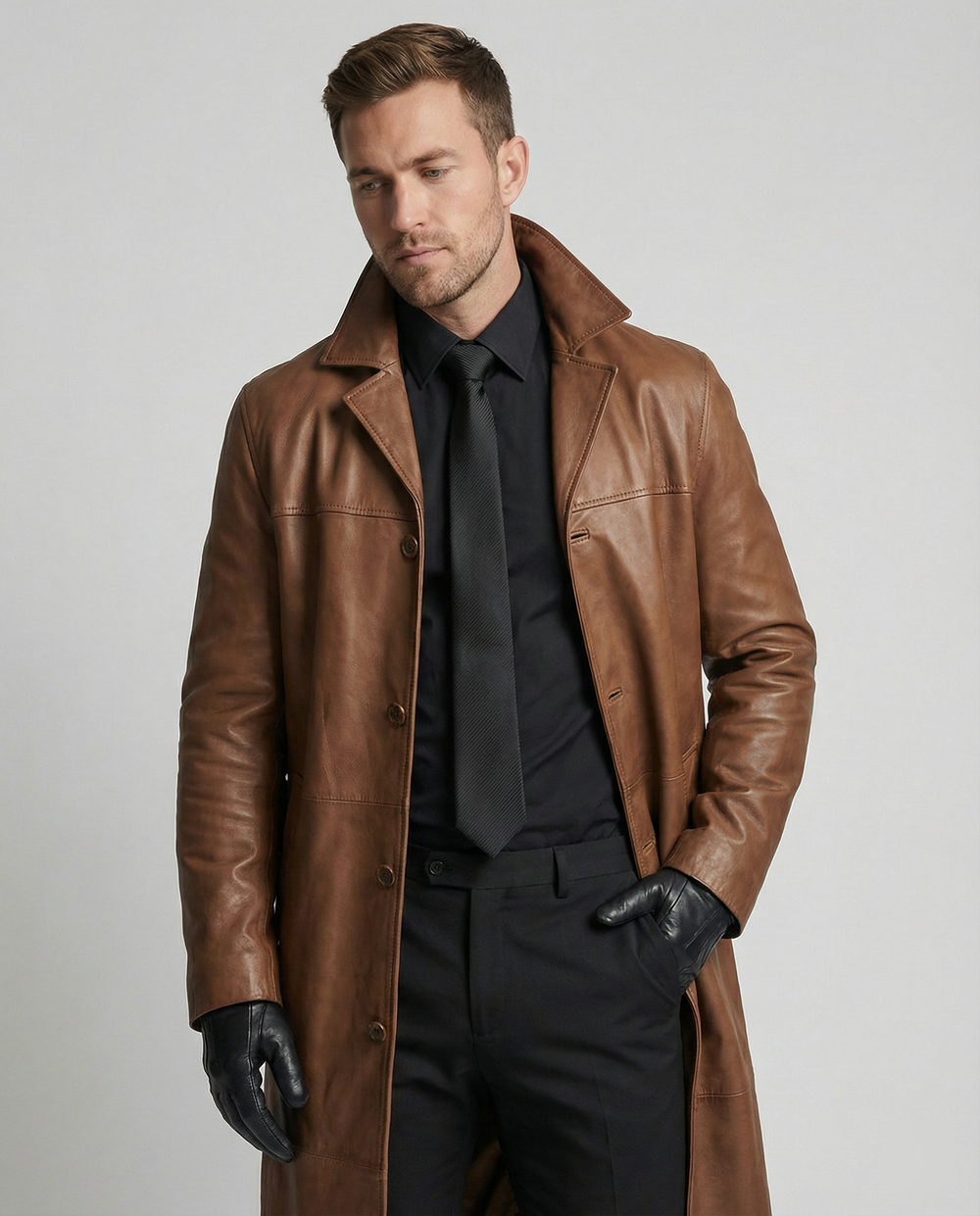 Herren Kunstleder Wintermantel mit Warmem Futter & Winddicht | EB