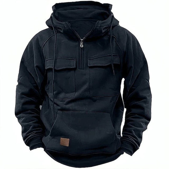 EB | Kapuzenpullover Bequeme Passform Halb Reißverschluss Baumwollmischung Brusttaschen