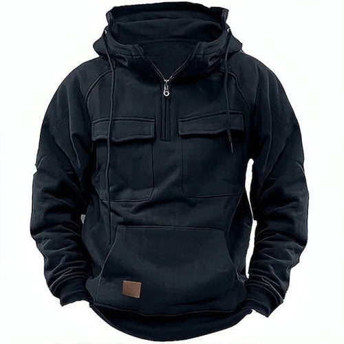 EB | Kapuzenpullover Bequeme Passform Halb Reißverschluss Baumwollmischung Brusttaschen