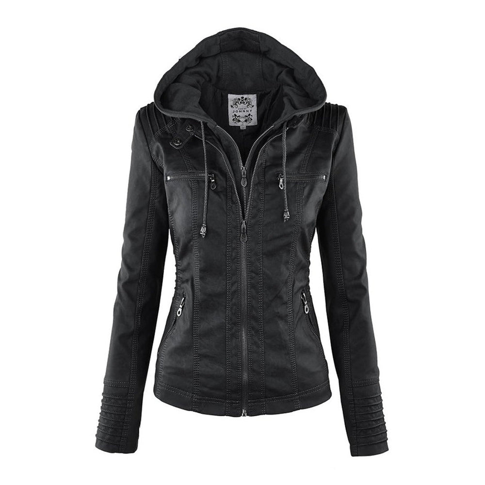 EB | Wasserdichte Lederjacke mit Kapuze für Damen