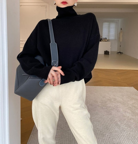 EB | Rollkragenpullover Weicher Strick Lockere Passform Lange Ärmel