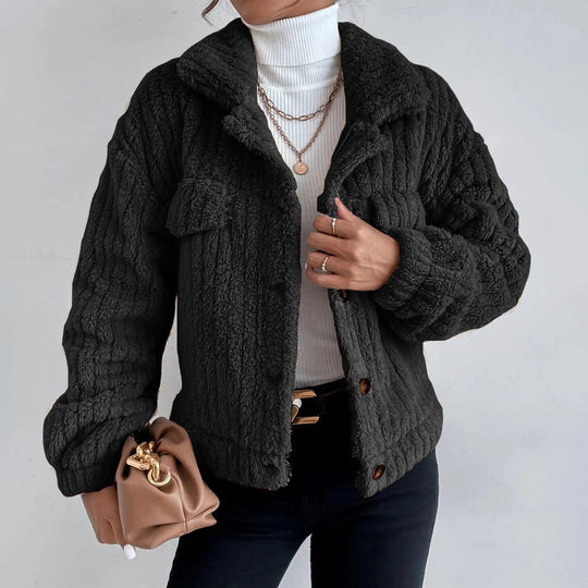 EB | Plüsch Sherpa Jacke Knopfverschluss Warm und Stilvoll