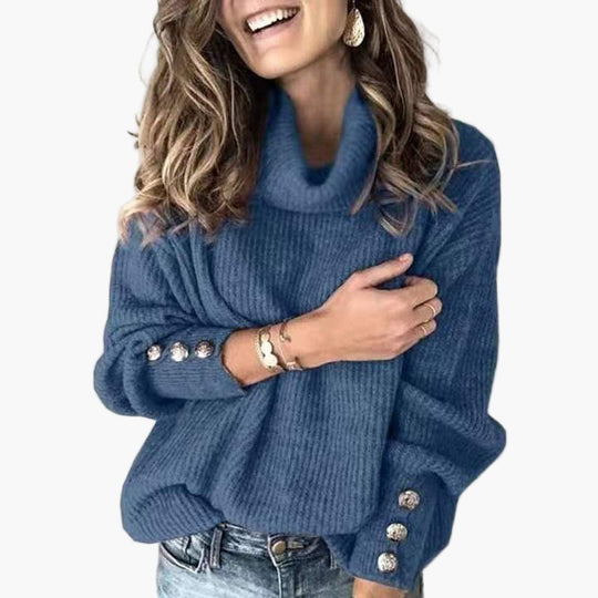 EB | Pullover mit Rollkragen und Knopfdetails - Modischer Freizeit Strickpullover