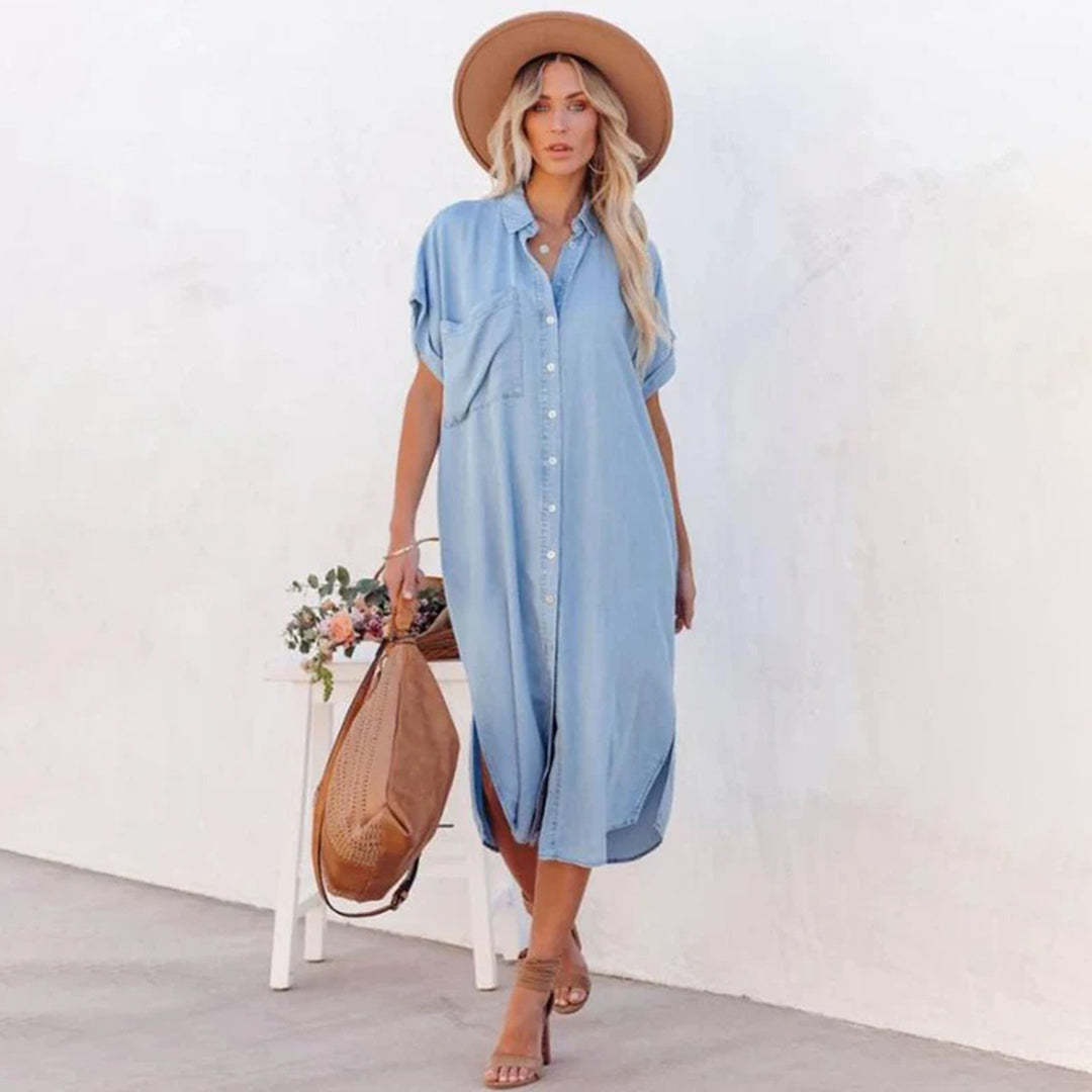 EB | Elegantes und Atmungsaktives Blaues Lockeres Kleid für Damen