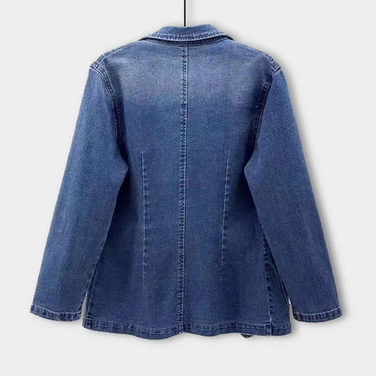 EB | Vintage blauer Denim-Blazer mit Taschen und Knopf Perfekt für lässige Tage
