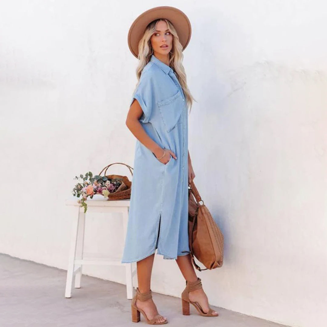 EB | Elegantes und Atmungsaktives Blaues Lockeres Kleid für Damen
