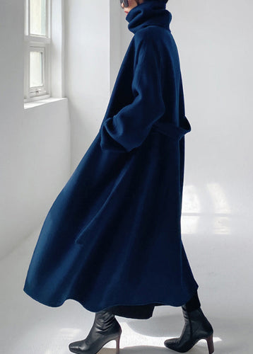 EB | Wickelmantel - eleganter blauer langer Damenmantel mit Schal