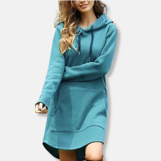 EB | Kapuzenpullover Kleid Lässige Passform Weicher Baumwollmix Lange Ärmel