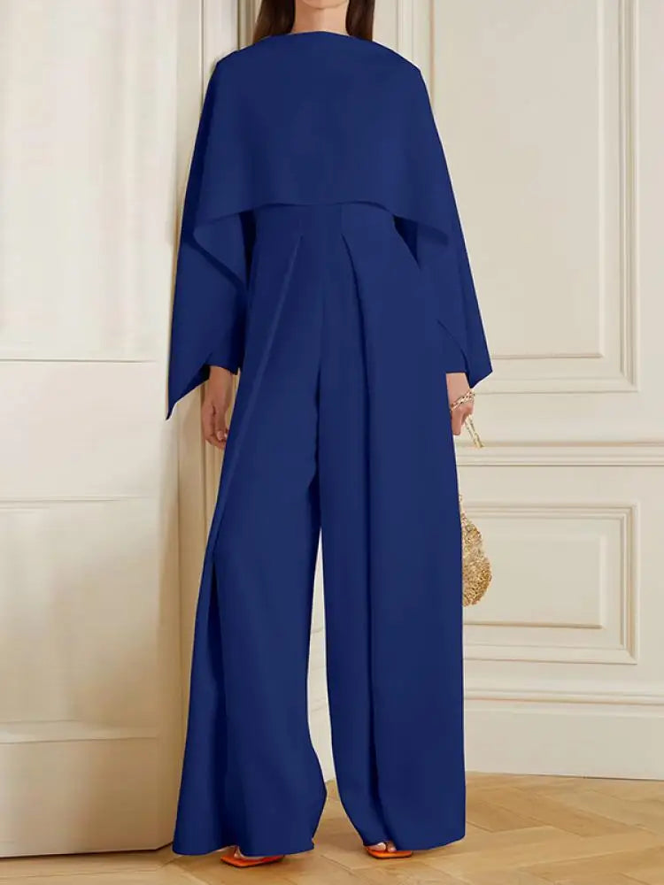 EB - Jumpsuit in Unifarbe mit weitem Bein