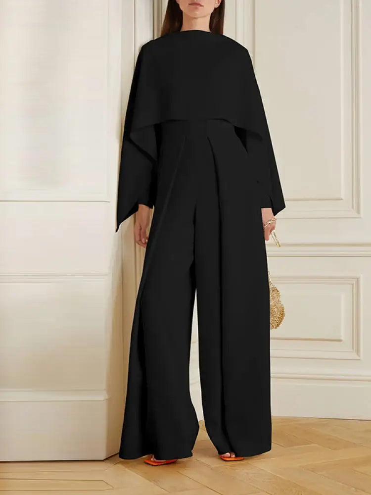 EB - Jumpsuit in Unifarbe mit weitem Bein