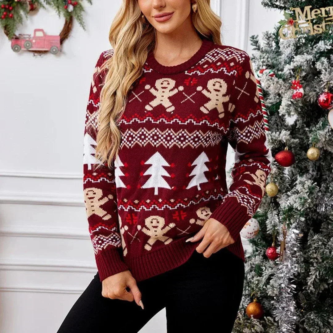 EB | Weihnachts Pullover für Frauen Fake Weihnachts Pullover mit Rundhalsausschnitt