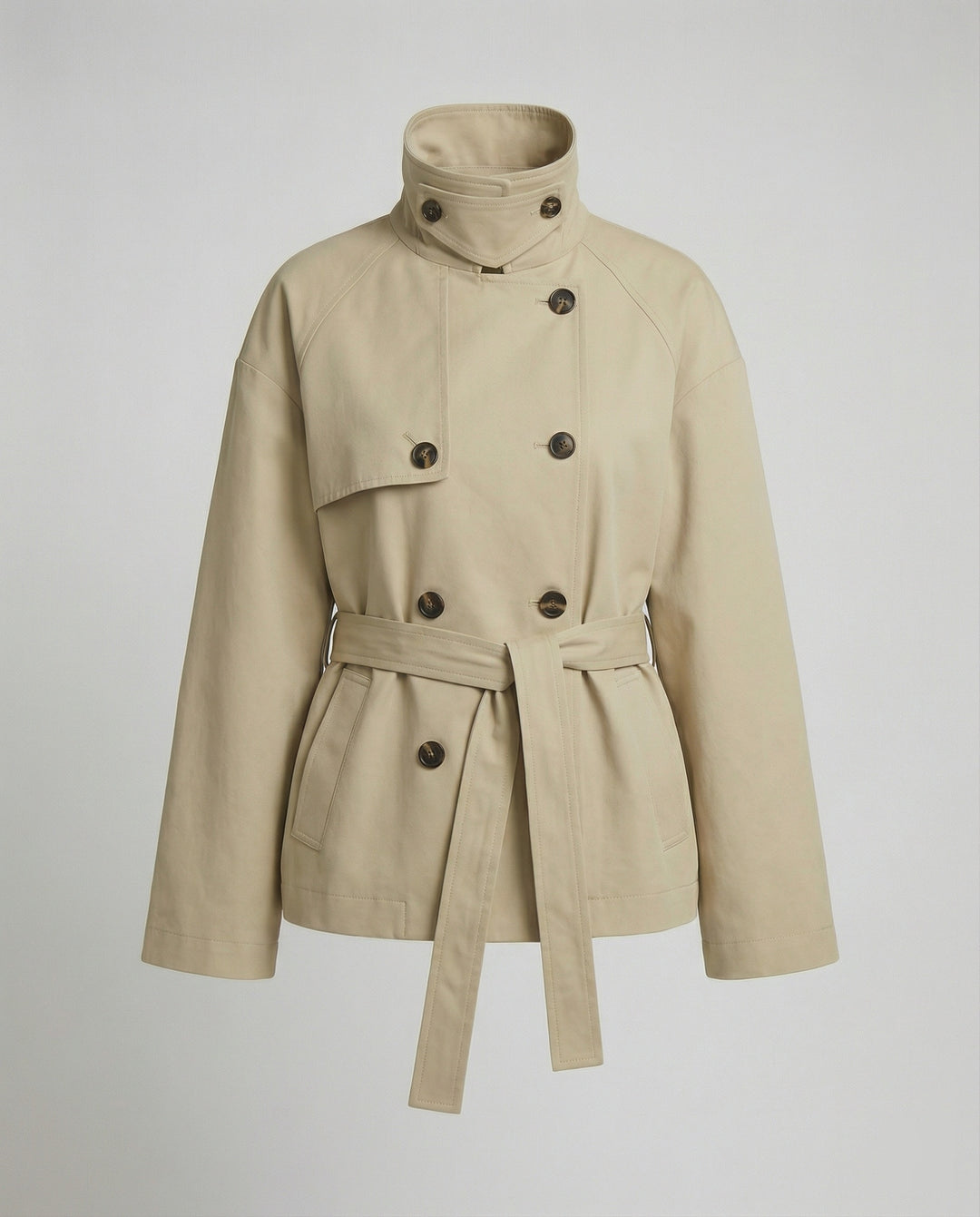 Kurzjacke Zweireihig Retro Oversize Trenchcoat-Stil American Vintage