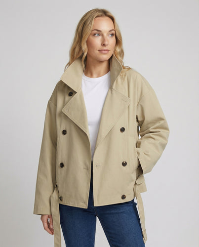 Kurzjacke Zweireihig Retro Oversize Trenchcoat-Stil American Vintage