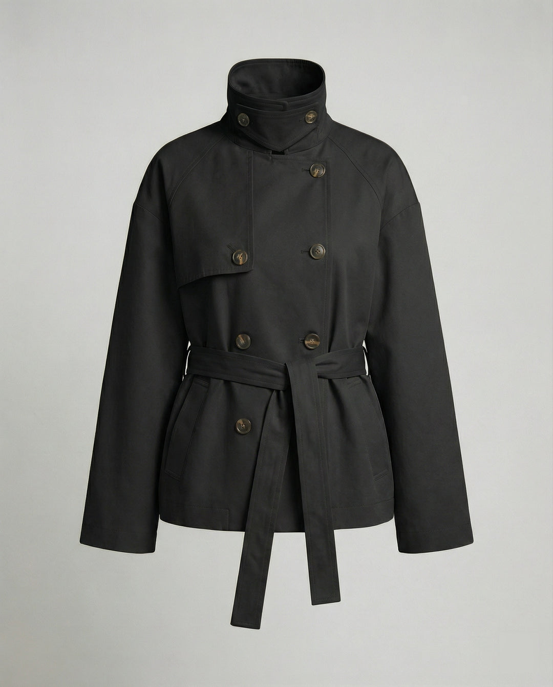 Kurzjacke Zweireihig Retro Oversize Trenchcoat-Stil American Vintage