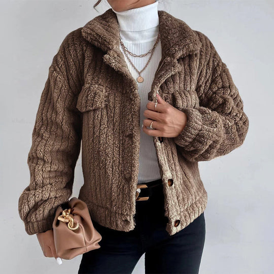EB | Plüsch Sherpa Jacke Knopfverschluss Warm und Stilvoll