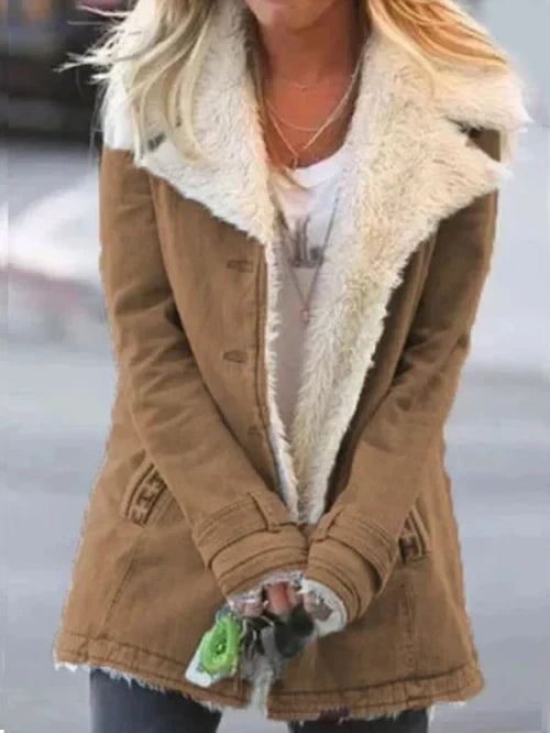 EB | und warme stilvolle Damenjacke mit luxuriösem Sherpa-Futter – bequeme lässige Winterjacke